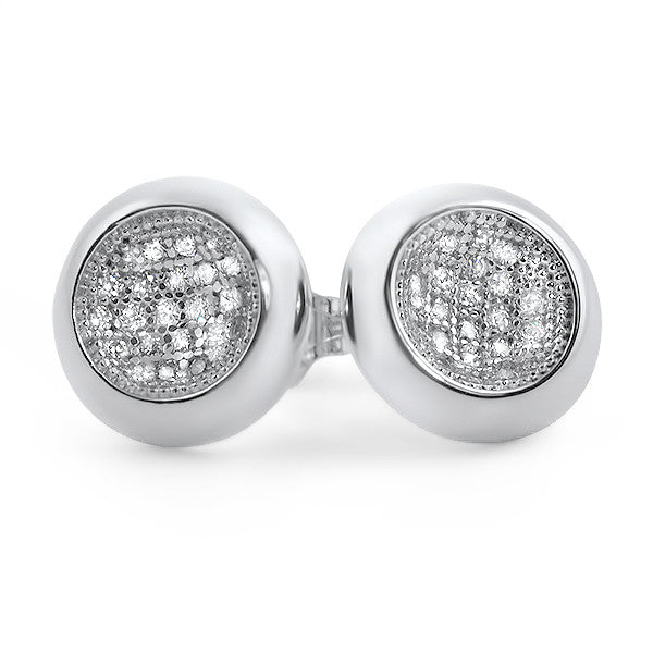 Silver Round Polished Micropave CZ Stud Earrings