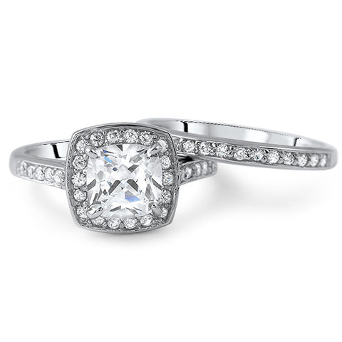 2.25 CTW Cushion Cut Halo CZ Engagement Ring Set