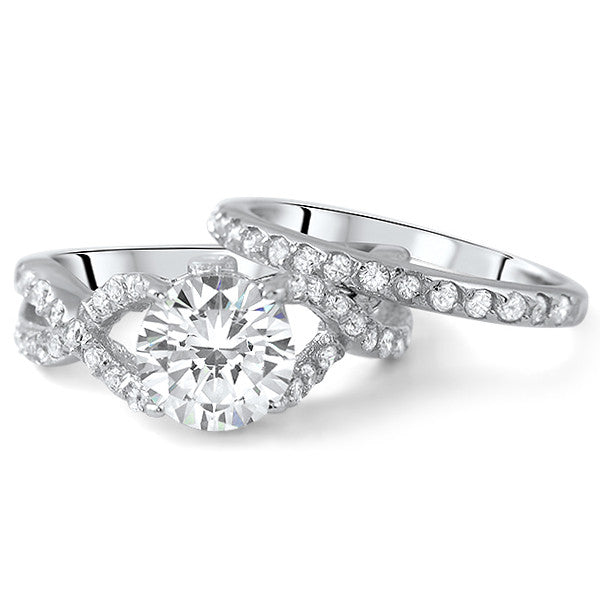 2.75 CTW Silver CZ Fancy Weave Engagement Ring Set