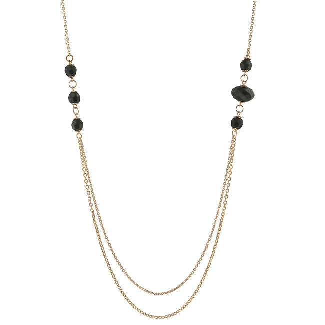 Gold Tone Double Strand Black Bead Necklace