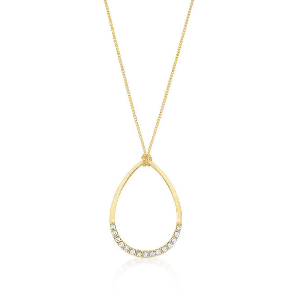 Matte Gold CZ Teardrop Pendant Set