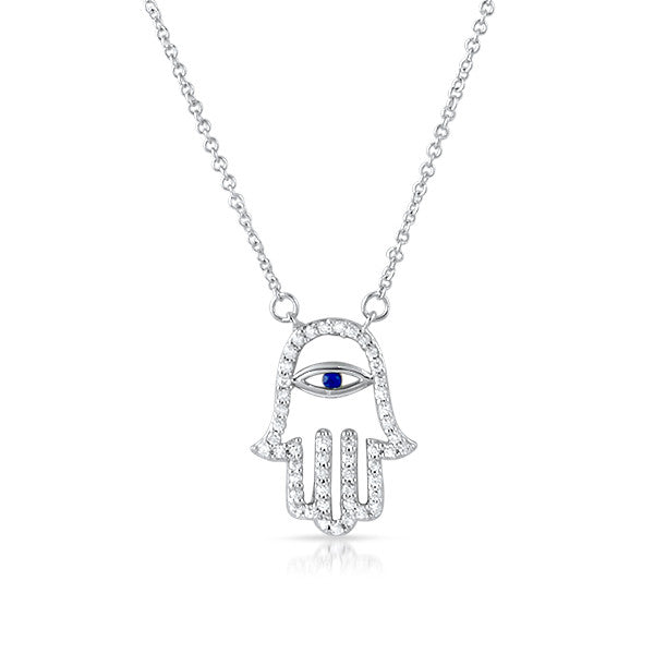 Fine CZ Sterling Silver Hamsa Necklace