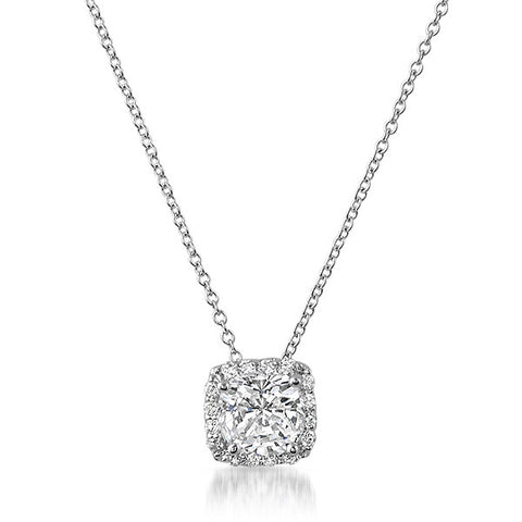 2.30 CTW Cushion Cut CZ Halo Silver Necklace