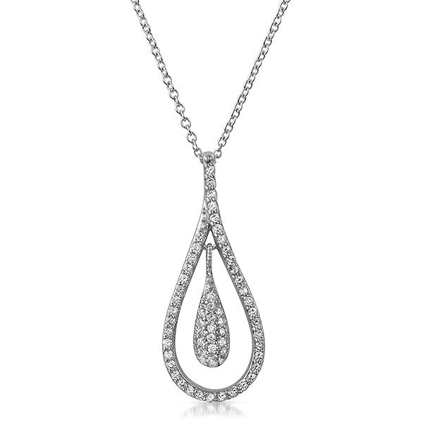 Sterling Silver CZ Dangling Teardrop Necklace