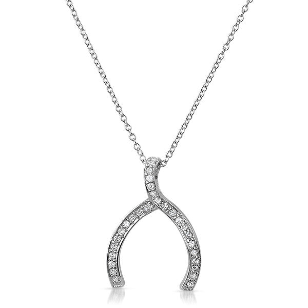 Silver Cubic Zirconia Wishbone Pendant Set