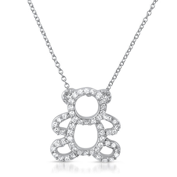 Silver CZ Cubic Zirconia Teddy Bear Necklace