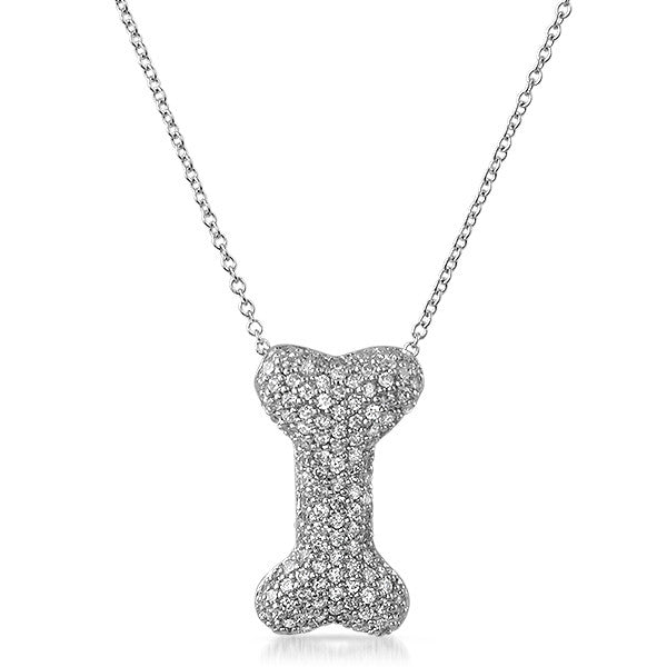 Silver 3D Dog Bone Micropave CZ Pendant Set