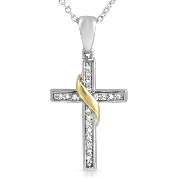 Two Tone Elegant CZ Cross Charm Necklace Set