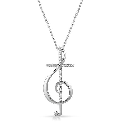 Silver CZ Treble Clef Cross Necklace Set