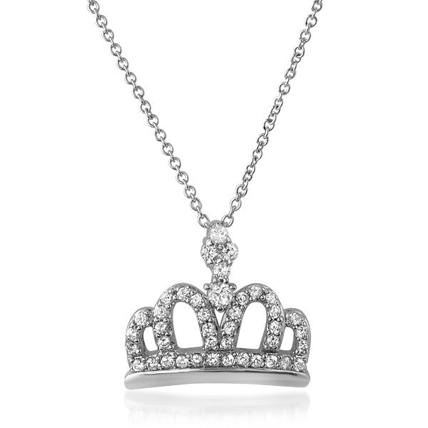 Silver Cubic Zirconia Fancy Crown Necklace