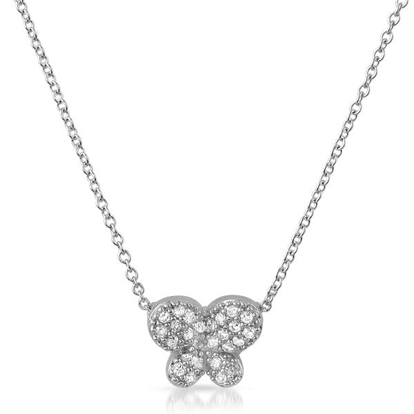 Silver Mini Butterfly CZ Pendant Chain set