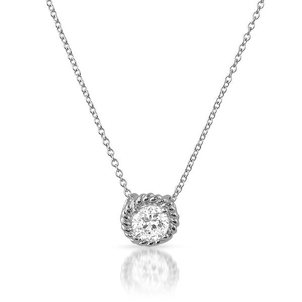 Braided Border CZ Solitaire Silver Pendant Set