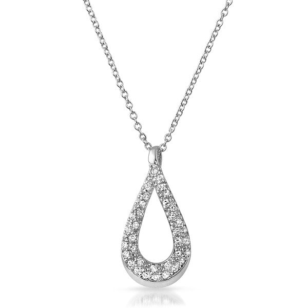 925 Silver CZ Pave Hollow Teardrop Necklace