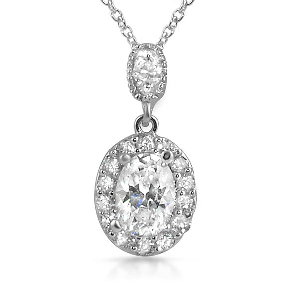 925 Silver Simulated Diamond Oval Pendant Set