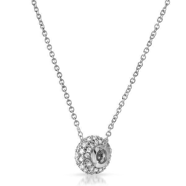 Silver Pave Set CZ Bead Pendant Chain Set