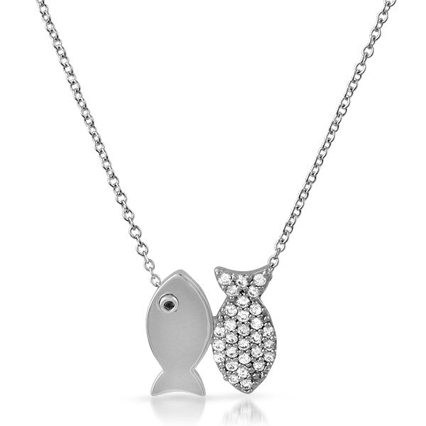Silver CZ Goldfish Pendant and Necklace Set