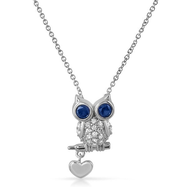 925 Silver Sitting Owl CZ Necklace Set