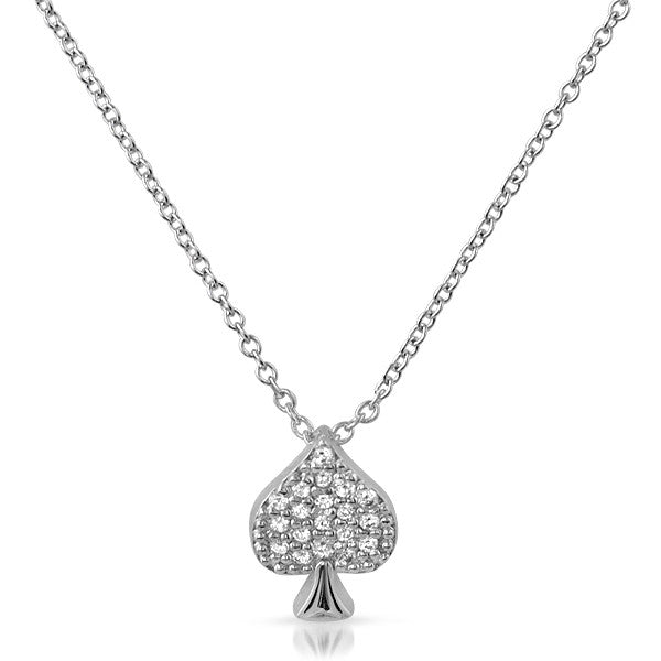 Sterling Silver Micropave CZ Spade Necklace