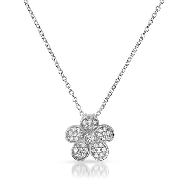 Sterling Silver CZ Flower Pendant Chain Set
