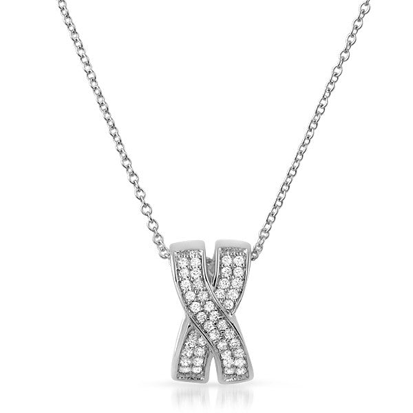 Sterling Silver Modern X Shape CZ Pendant Set