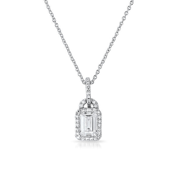 Fine Radiant Cut Flawless CZ Halo Necklace