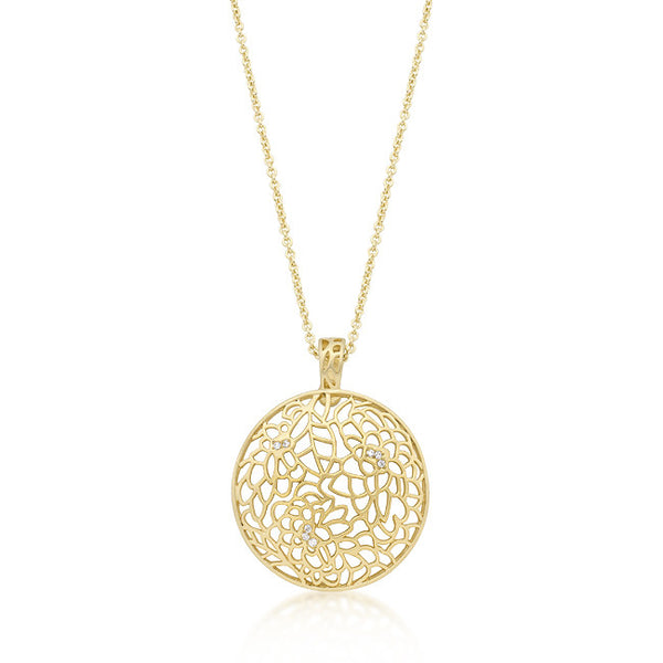 14K Gold Tone Floral CZ Necklace