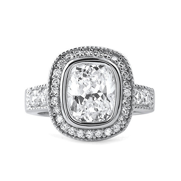 3.40 CTW Cushion Cut CZ Halo Ring