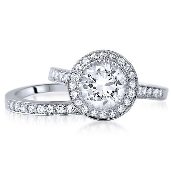 2.5 CTW Silver Bezel Set Halo Wedding Ring Set