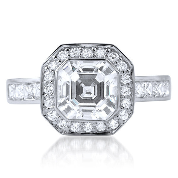 3.35 CTW Asscher Cut CZ Halo Right Hand Ring