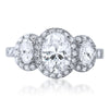 2 CTW 3 Stone Oval Cut Halo CZ Engagement Ring