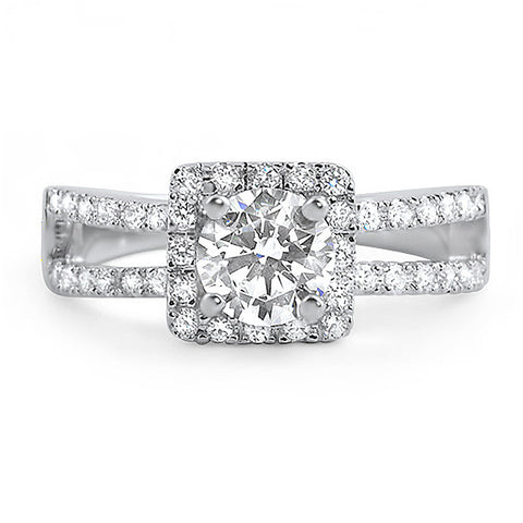 1 Carat Halo Split Shank CZ Engagement Ring