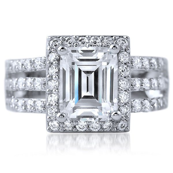 2.10 CTW Fancy Emerald Cut CZ Engagement Ring