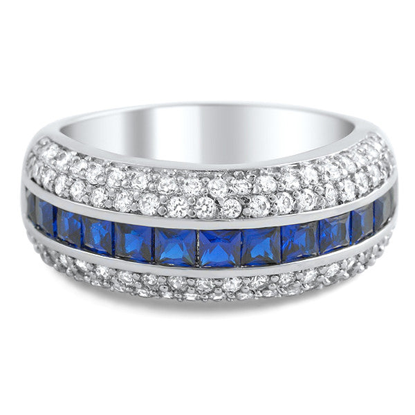 925 Silver Blue CZ Princess Cut Fashion Ring