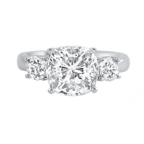 2.5 Carat Cushion Cut Classic 3 Stone CZ Ring