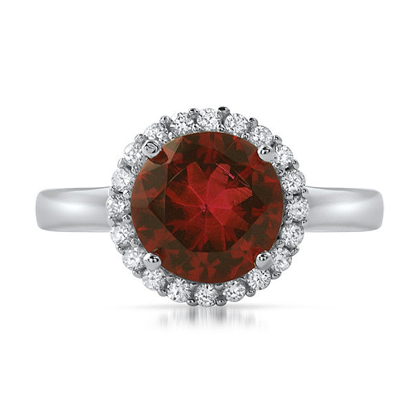 Sterling Silver Synthetic Red Ruby Halo Ring