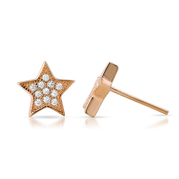 Rose Gold CZ Micropave Star Stud Earrings
