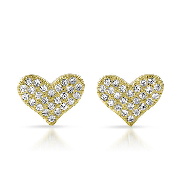 Gold CZ Micropave Heart Stud Earrings