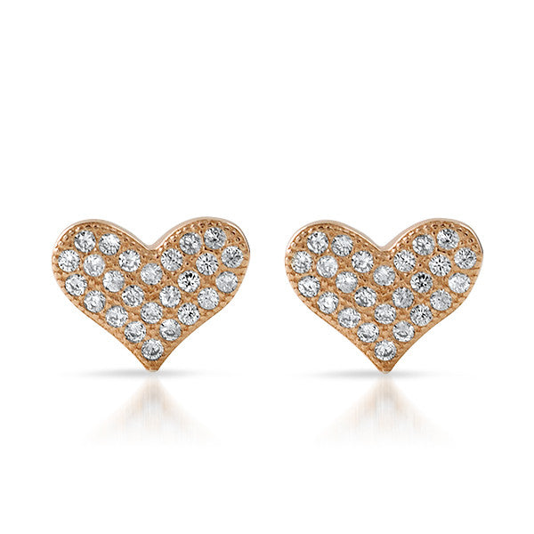 Rose Gold CZ Micropave Heart Stud Earrings
