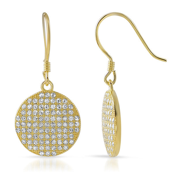 Gold CZ Micropave Round Fishhook Earrings