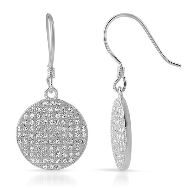 Silver CZ Micropave Round Fishhook Earrings