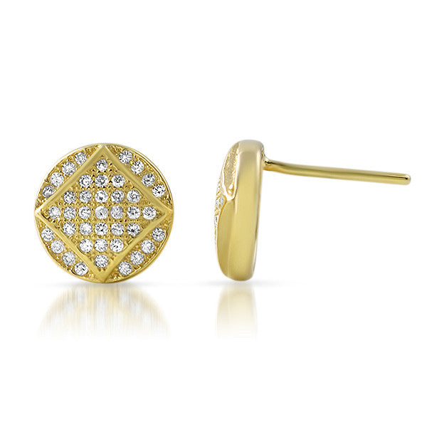 Gold CZ Micropave Round Stud Earrings