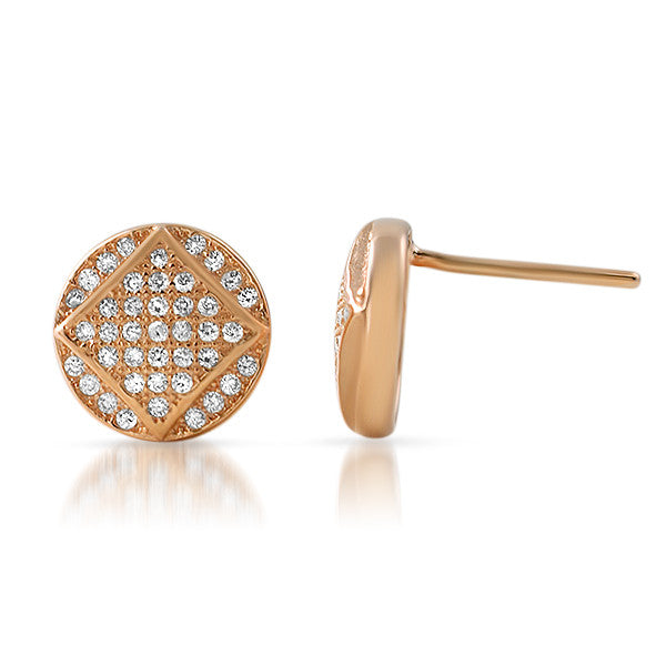 Rose Gold CZ Micropave Round Stud Earrings