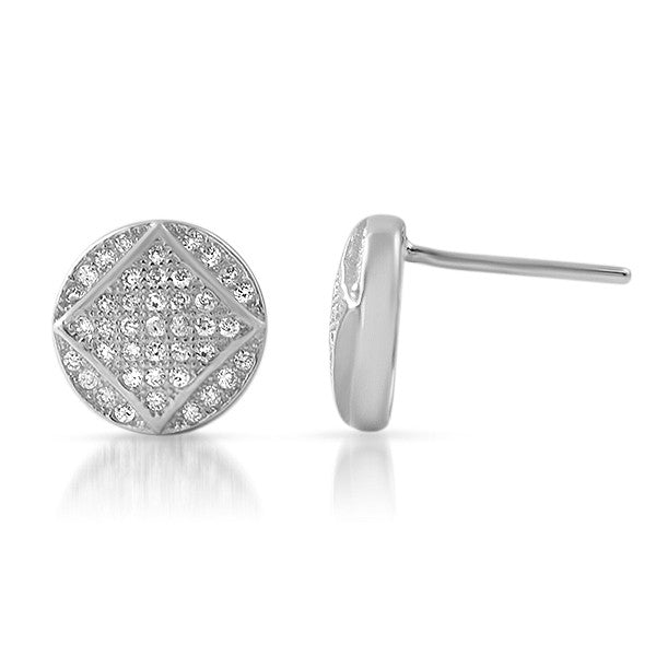 Silver CZ Micropave Round Stud Earrings