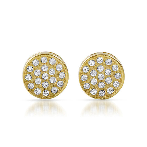 Gold CZ Micropave Circle Stud Earrings