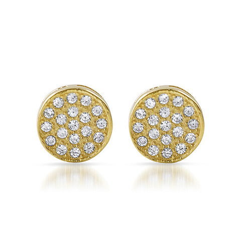 Gold CZ Micropave Circle Stud Earrings