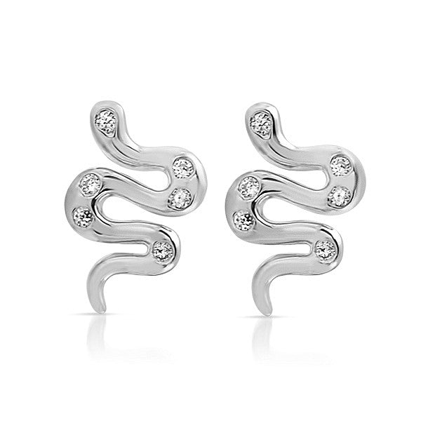 Silver CZ Small Snake Stud Earrings