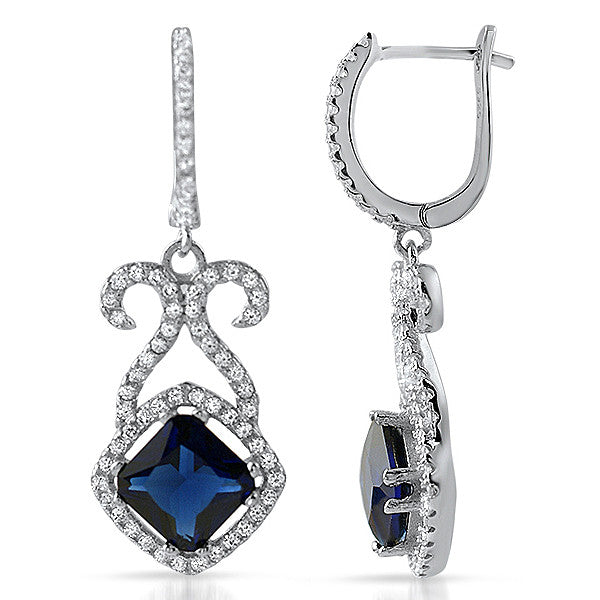 Silver Fancy Sapphire Blue Crystal Drop Earrings