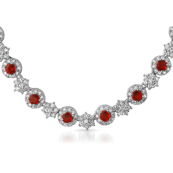 10.5 CTW Elegant Silver Tone Red CZ Necklace