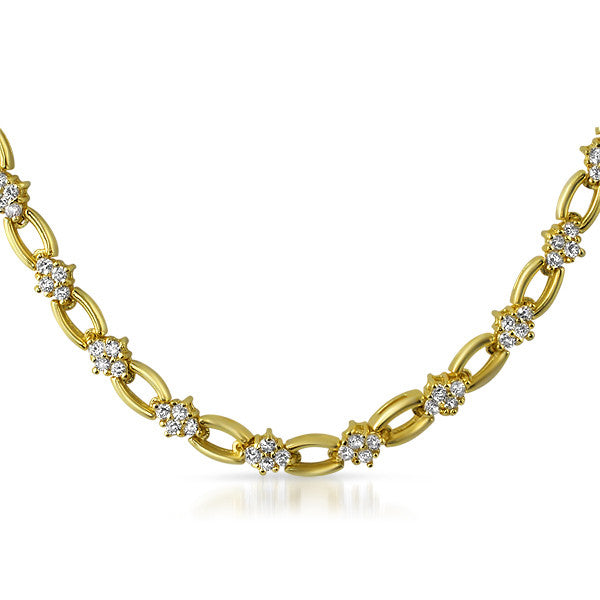 Gold Tone Cubic Zirconia Oval Link Necklace