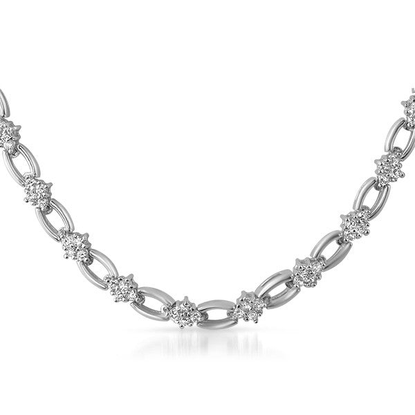 Silver Tone Cubic Zirconia Oval Link Necklace